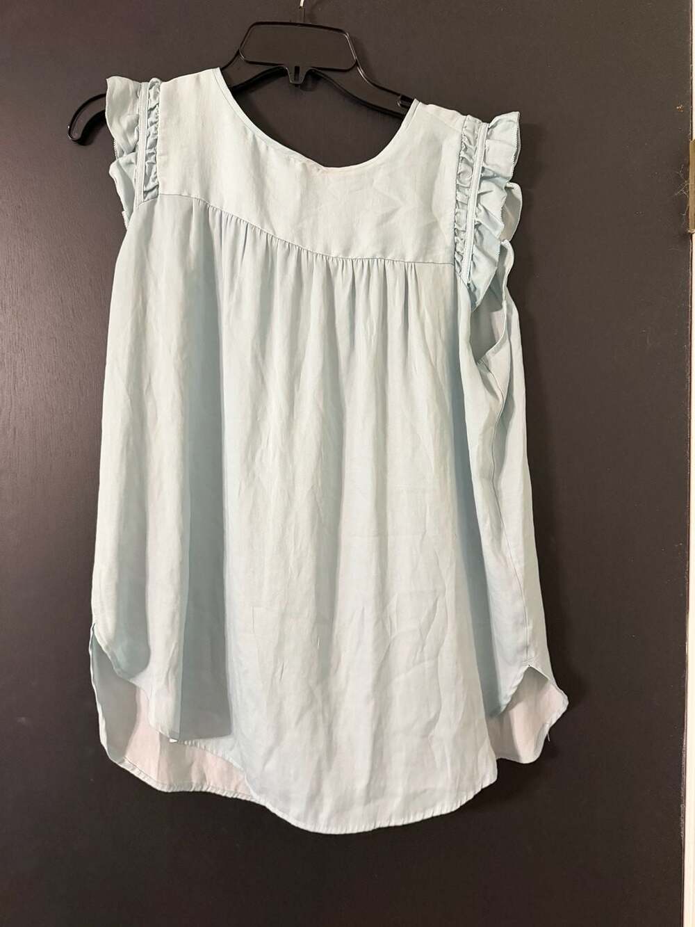 Scoop Women's Flutter Sleeve Double Ruffle Top, Blue, Small (4-6)